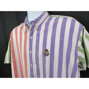 Vintage Chaps Ralph Lauren Block Stripe Shirt Mens L Short Sleeve Crest Pocket